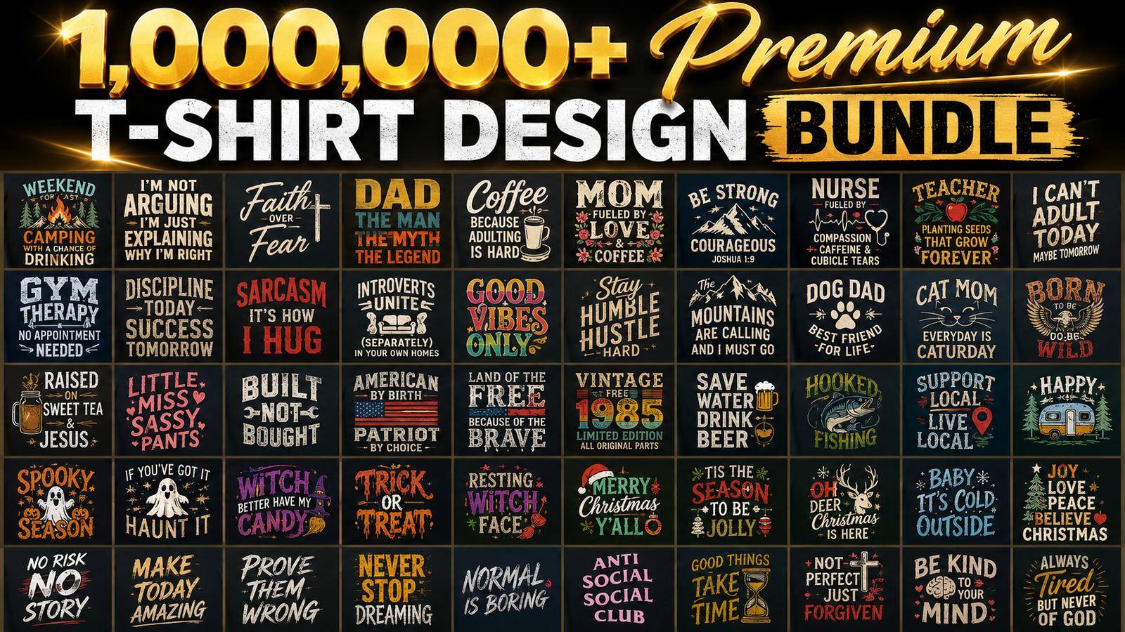 1,000,000+ Premium T-Shirt Design Bundle — preview of designs